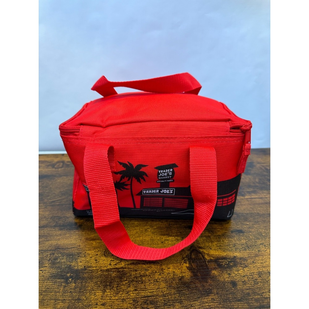 NEW! Trader Joe's Brand New Mini Insulated Tote Bag Red Black Lunchbox Lunch Bag - Picture 6 of 12